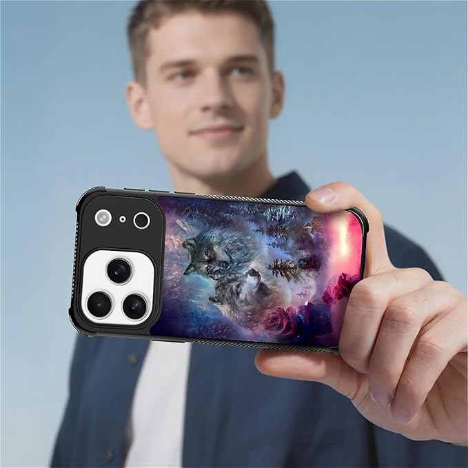 for iPhone 17 Pro Case,for MagSafe Graphic Design for Girl Boy Soft Silicone Hard Acrylic Shock Protection Designed for iPhone 17 Pro Star Two Wolfs Howling Pattern