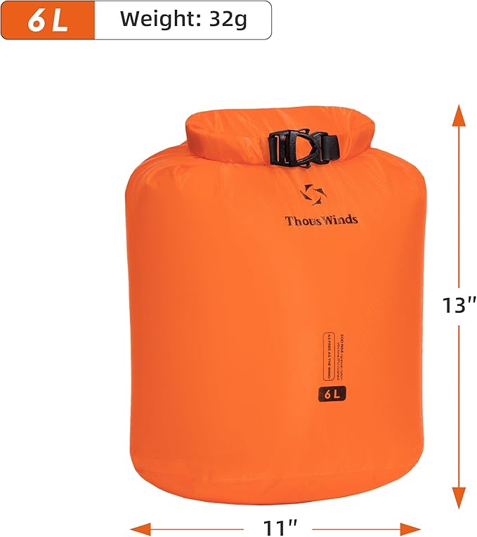 Thous Winds 6L Dry Bag, Lightweight Waterproof Bag, Roll Top Design for Camping, Travel, Paddle Board, Boating Essentials