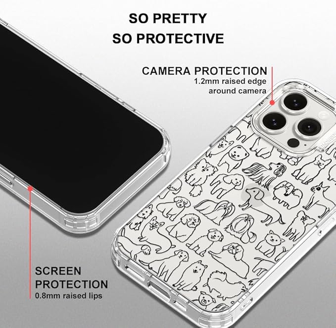 MOSNOVO Case for iPhone 15 Pro Max, [Buffertech 6.6ft Military-Grade Drop Protection] [Anti Peel Off Tech] Clear TPU Bumper Phone Case Cover Design - Doodle Dog