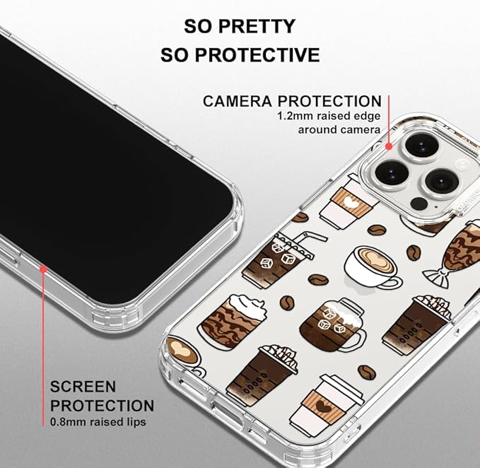 MOSNOVO Case for iPhone 15 Pro Max, [Buffertech 6.6ft Military-Grade Drop Protection] [Anti Peel Off Tech] Clear TPU Bumper Phone Case Cover Design - Coffee