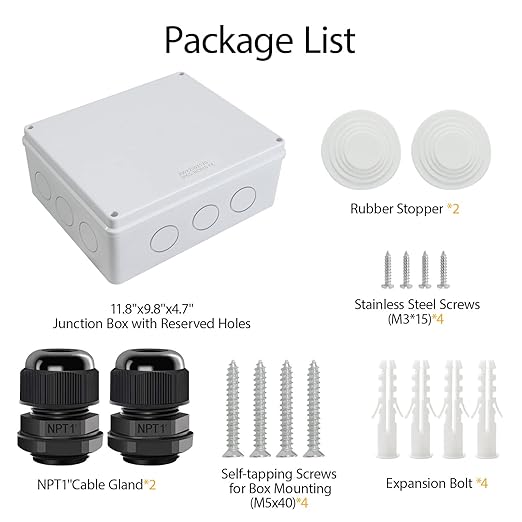 LeMotech Junction Box, Electrical Box IP65 Water Resistant Dustproof ABS Plastic Project Enclosure for Electronics White 11.8 x 9.8 x 4.7 inch