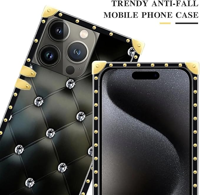 Compatible with iPhone 16 Pro Max Case, Shiny Black Sofa Crystal Luxury Golden Decoration for Girl Women Soft TPU Shockproof Protective Hard PC Back