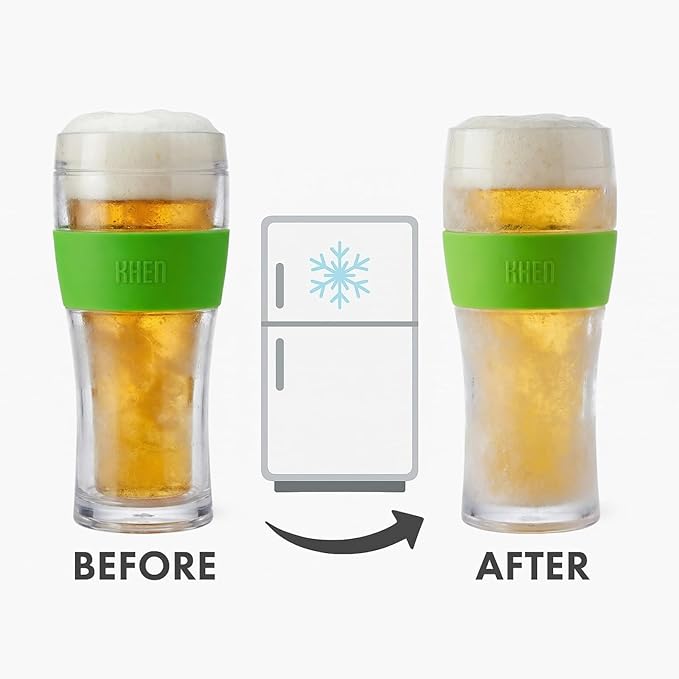 Frozen Pint Beer Glasses - Freezable Mugs Freeze Chiller, Birthday Gifts Him, Men, Dad, Guys, Cooling Cups 12oz Unbreakable Acrylic, Double Walled Insulated Glass Gift, Iced Coffee Tumbler, 2 Set
