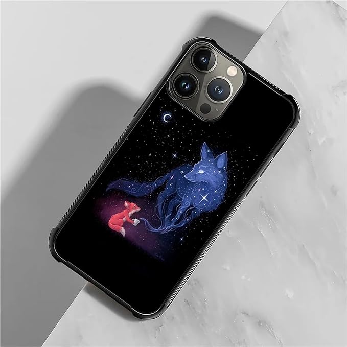 for iPhone 15 Pro Case, Galaxy Fox Wolf Pattern Graphic Design Girl Boy Soft Silicone Hard Acrylic Shock Protection for iPhone 15 Pro
