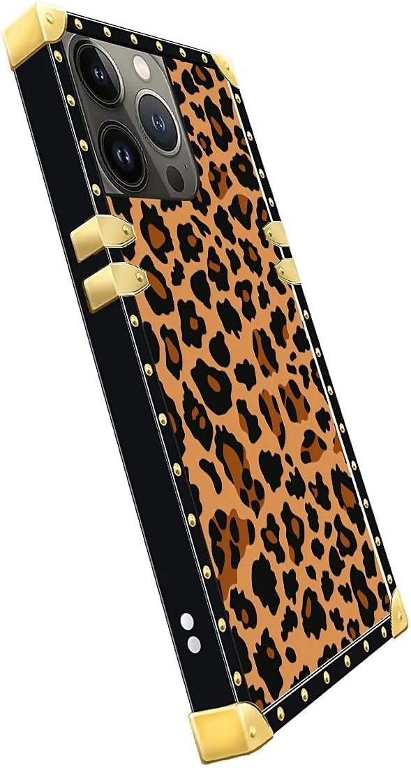 Compatible with iPhone 13 Pro Case, Brown Leopard Texture Luxury Golden Decoration for Girl Women Soft TPU Shockproof Protective Hard PC Back for iPhone 13 Pro