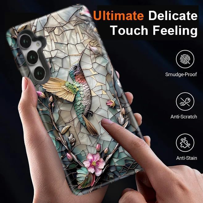 Compatible for Samsung Galaxy S26 5G Case, Dual Layer Heavy Duty 2 in 1 Shockproof Protective Phone Case,Stained Glass Hummingbird Floral