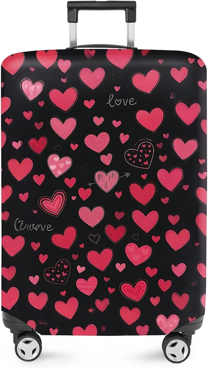 ANNA QUEEN Heart Pattern Luggage Cover, Love Theme Suitcase Protector, Stretchable Washable Travel Cover for 28-30 Inch Luggage