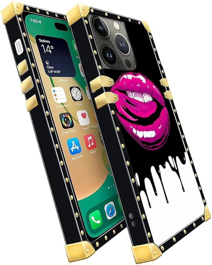 Compatible with iPhone 14 Pro Max Case, Black White Red Slap Sexy Luxury Golden Decoration for Girl Women Soft TPU Shockproof Protective Hard PC Back for iPhone 14 Pro Max