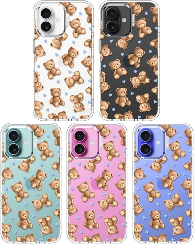 MOSNOVO for iPhone 16 Case, Shockproof Military-Grade Protection 6.6ft Drop Tested, Clear Phone Case for iPhone 16, Teddy Mood Design