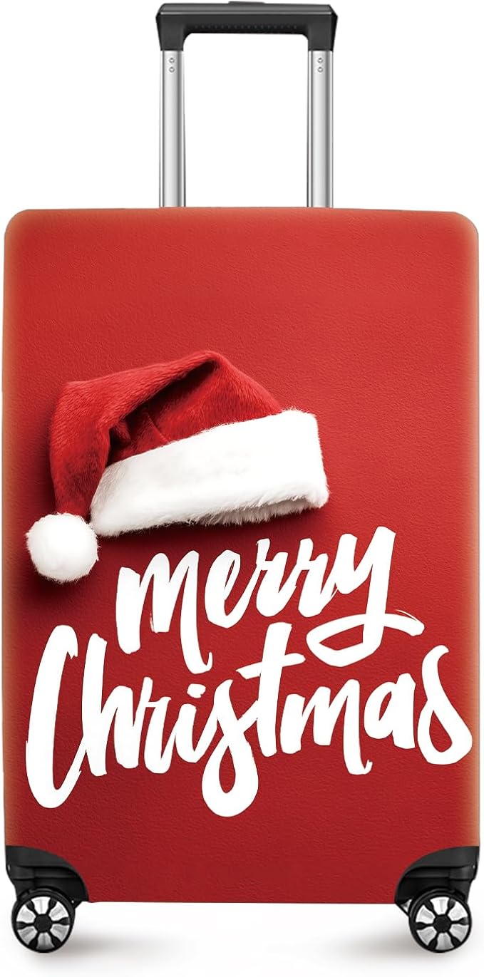 ANNA QUEEN Merry Christmas Luggage Cover, Santa Hat Holiday Design Suitcase Protector, Stretchable Washable Travel Sleeve for 28-30 Inch Luggage