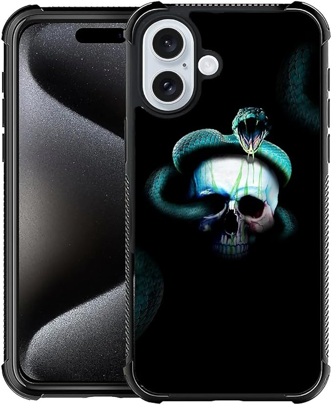 for iPhone 16 Plus Case, Skeleton Winding Snake Pattern Graphic Design Girl Boy Soft Silicone Hard Acrylic Shock Protection for iPhone 16 Plus