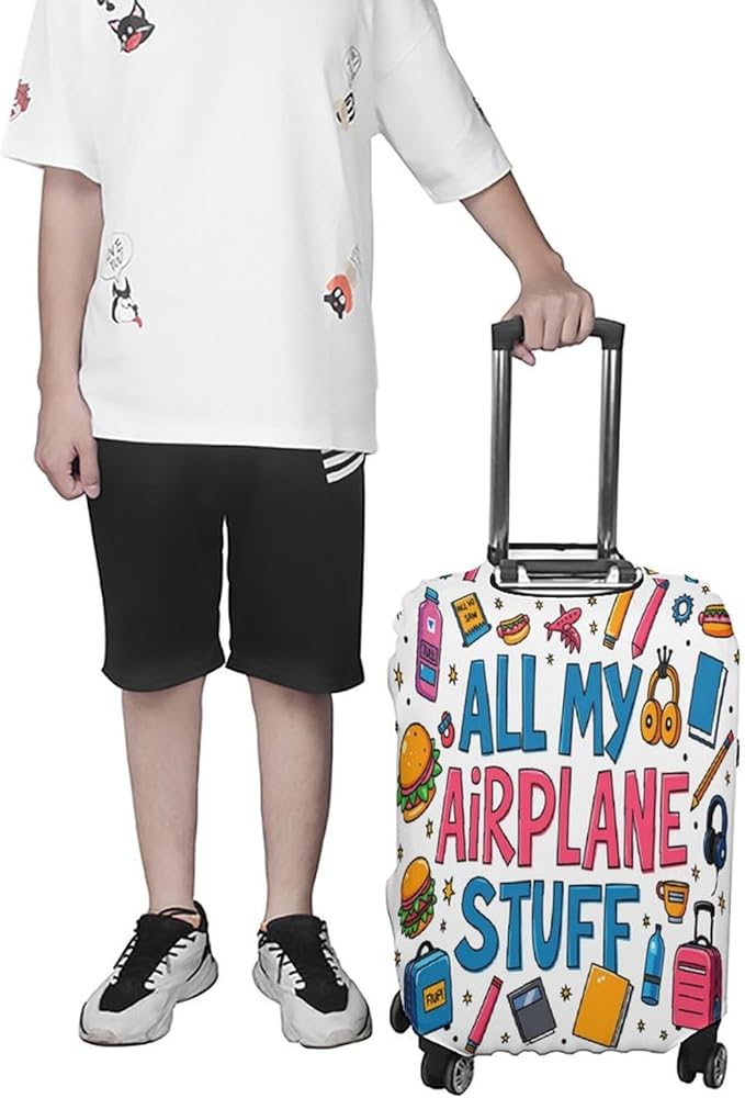 Airplane Travel Essentials Stretch Luggage Cover, Washable Suitcase Protector Fits 19-21in Cases, Secure Fit for Carry On Checked Bags, Travel Essentials