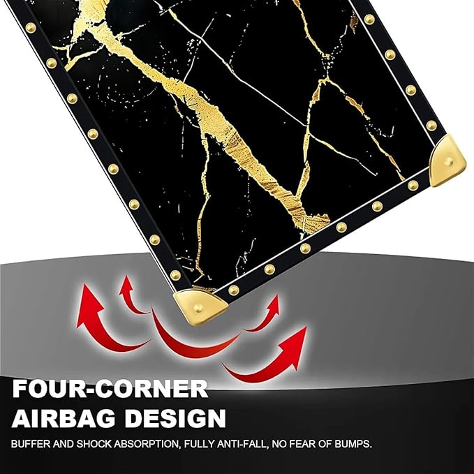 Compatible with iPhone 8 7 SE Case, Black Gold Marble Nature Luxury Golden Decoration for Girl Women Soft TPU Shockproof Protective Hard PC Back for iPhone 8 7 SE