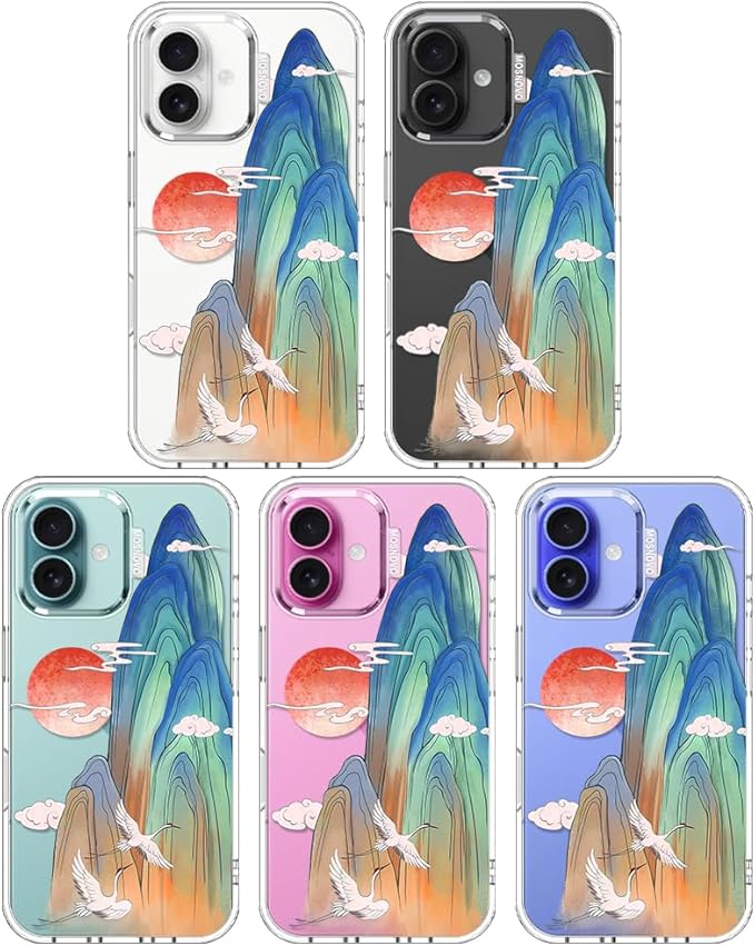 MOSNOVO for iPhone 16 Case, Shockproof Military-Grade Protection 6.6ft Drop Tested, Clear Phone Case for iPhone 16, Celestial Cranes Design
