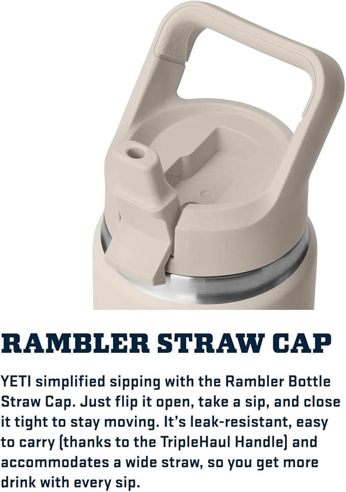 YETI Rambler 26 oz Bottle, Vacuum Insulated, Stainless Steel with Color Matching Straw Cap