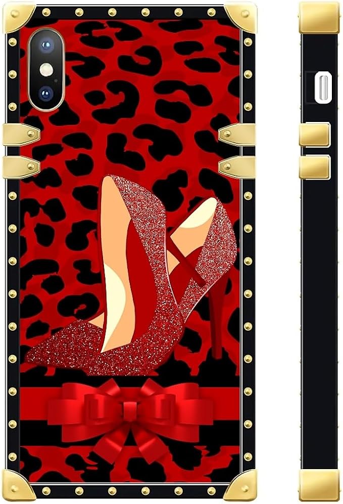 Compatible with iPhone Xs Max Case, Elegant High Heels Luxury Golden Decoration for Girl Women Soft TPU Shockproof Protective Hard PC Back for iPhone Xs Max