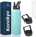 Konokyo 40oz Insulated Water Bottle Stainless Steel Sport Bottles with 3 Lids,Turquoise