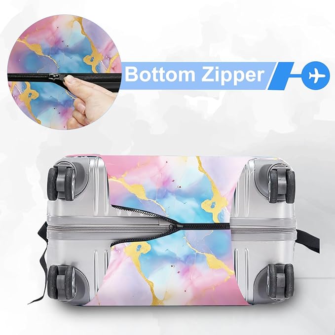ANNA QUEEN Pink Marble Travel Luggage Cover -Stretchable Airplane Suitcase Protector Sleeve,Universal Washable Fit for 20-37 Inch Checked Baggage,Water Resistant Durable Luggage Protector