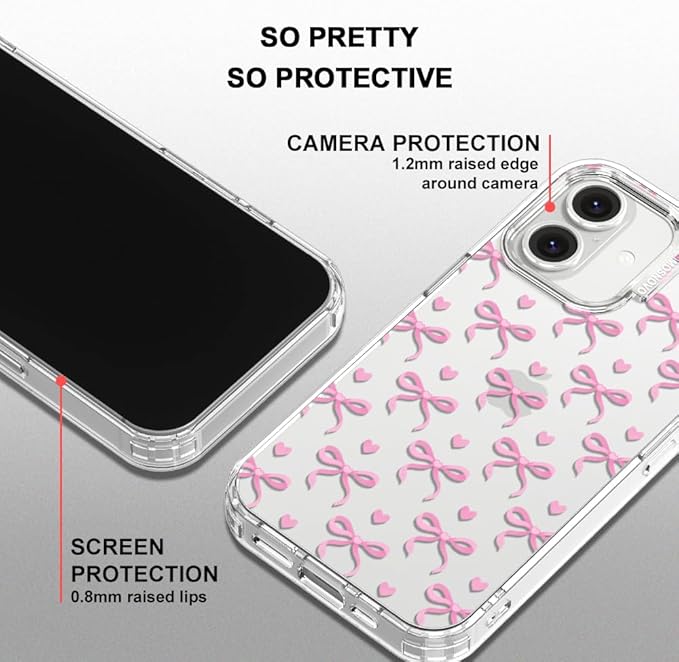 MOSNOVO Case for iPhone 16 Plus, [Buffertech 6.6ft Military-Grade Drop Protection] [Anti Peel Off Tech] Clear TPU Bumper Phone Case Cover Design - Bowtiful Love