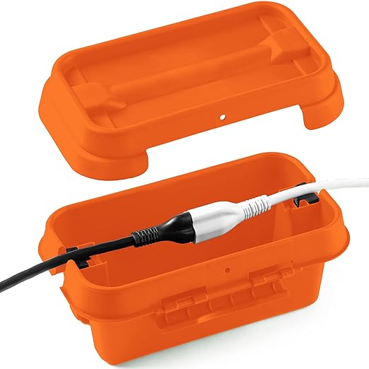 SockitBox – The Original Weatherproof Connection Box – Indoor & Outdoor Electrical Power Cord Enclosure for Timers, Extension Cables, Transformers, Power Strips, Lights, Tools & More – Small – Orange