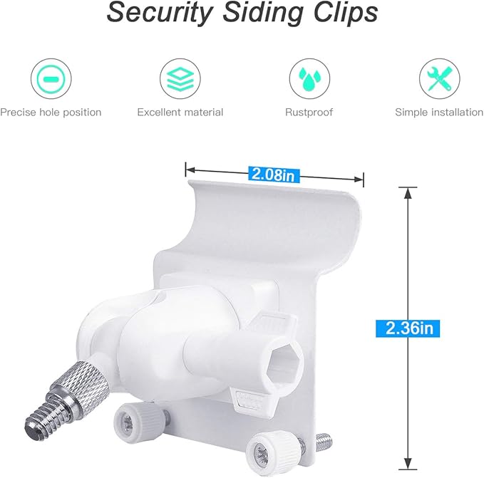 HOLACA Vinyl Siding Clips for Arlo,Stick Up Cam Roelink ZUMIMALL Eufy Security Camera, Hanger Hooks for Mounting Security Camera, Weatherproof Aluminum Alloy Material (2 Pack, White)