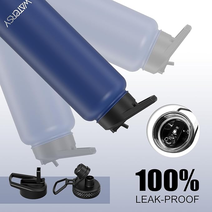 40oz Insulated Water Bottle (Cold for 48 Hrs),BPA Free&Leak Proof,Stainless Steel Water Flask,Water Jug with Straw Spout Lids for Gym,Hiking,Travel,Deep Blue