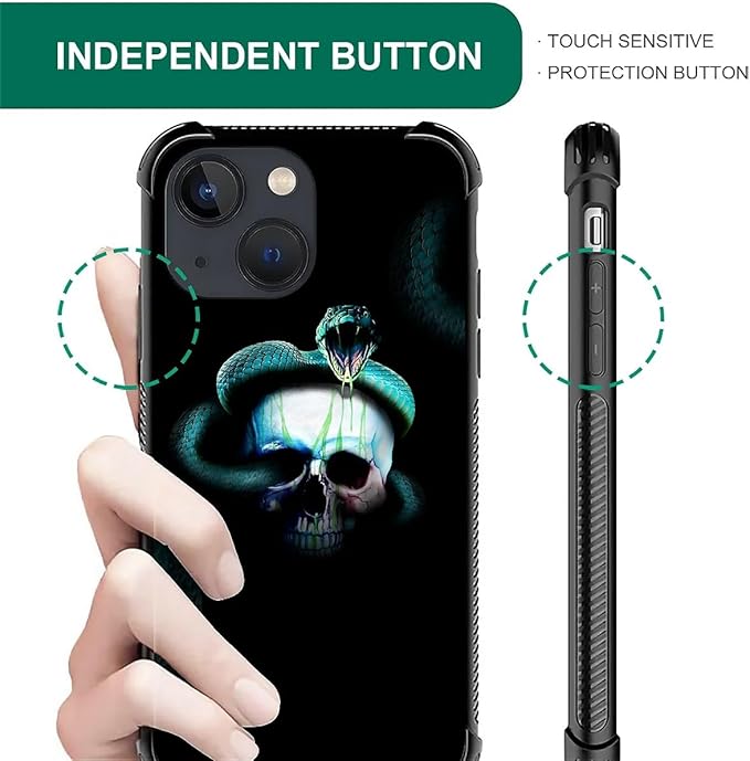 for iPhone 14 Plus Case, Skeleton Winding Snake Pattern Graphic Design Girl Boy Soft Silicone Hard Acrylic Shock Protection for iPhone 14 Plus