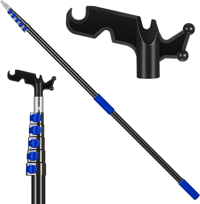 7-36 ft Telescopic Extension Pole with Utility Hook, Multi-Purpose Aluminum Pole for Painting, Dusting and New Year Window Cleaning Christmas Lights Installation Without a Ladder (Blue)