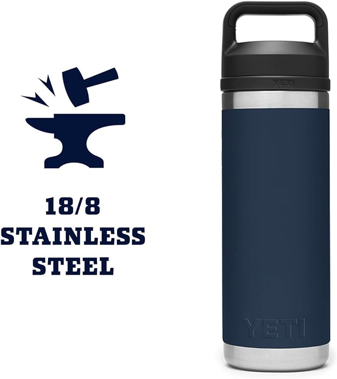 YETI Rambler 18 oz Bottle, Vacuum Insulated, Stainless Steel with Chug Cap, Navy