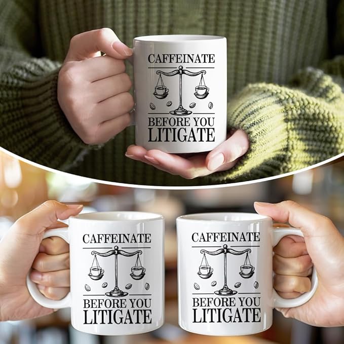 RZHV Caffeinate Before You Litigate 11 Oz Novelty Mug, Funny Coffee Bean Balance Mug for Coffee Lover Paralegal Attorney, Graduate Gifts for Attorney, Thank You Present for Lawyer Judge