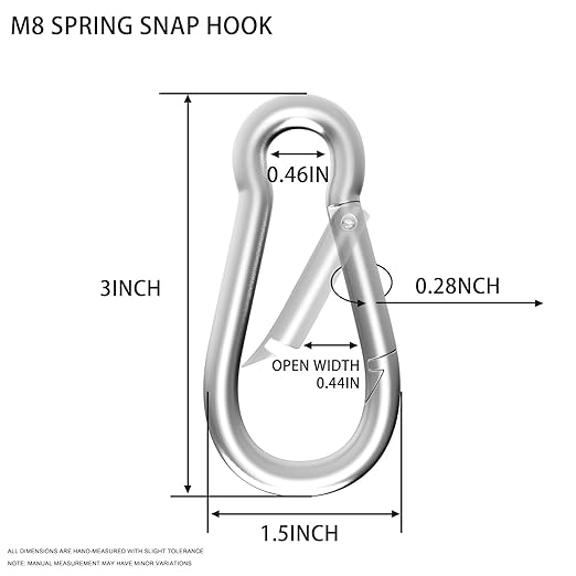 Carabiner, Heavy Duty Galvanized Steel Spring Snap Hook Carabiner Clips with 550LBS Holding Capacity, Ideal for Outdoor, Hammock, Swing and Travel (M8 3Inch, 30PCS)