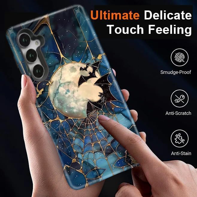 Compatible for Samsung Galaxy S25 FE 5G Case, Dual Layer Heavy Duty 2 in 1 Shockproof Protective Phone Case,Stained Glass Bats Spooky Moon