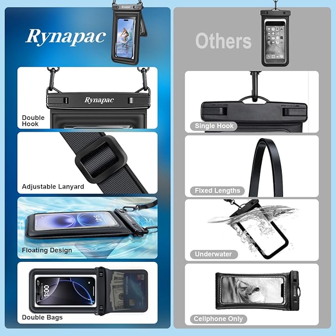 [Up to 8.5''] Floating Waterproof Phone Pouch 2 Pack, IPX8 Double Space Waterproof Phone Case with Lanyard for iPhone 17 16 15 Pro Max, Galaxy S26 Ultra, Cellphone Dry Bag Beach Cruise Essentials 2026