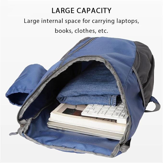 Portable Foldable Backpack Folding Mountaineering Bag, Ultralight Outdoor Cycling Rucksack, Travel Hiking Knapsack (Dark Blue)