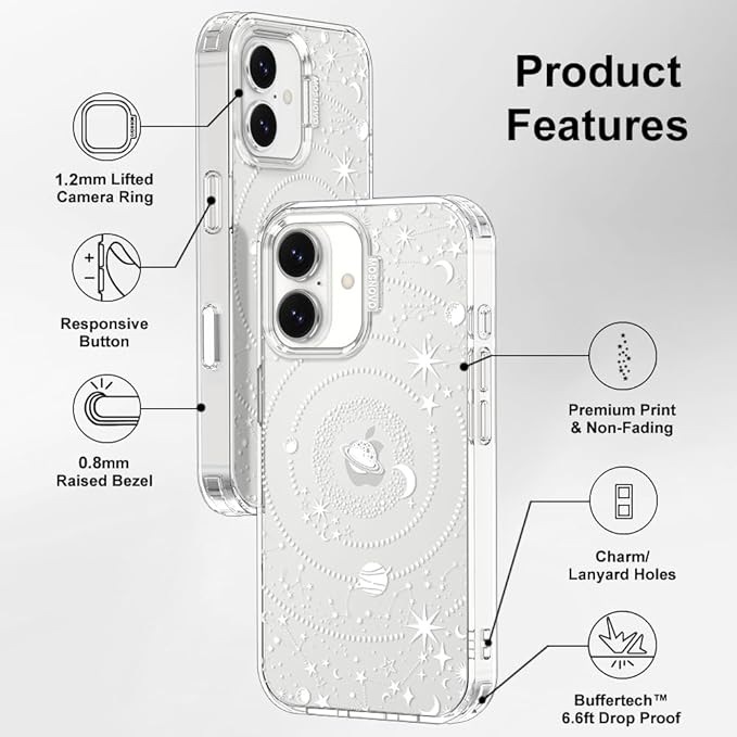 MOSNOVO for iPhone 17 Case | Military Grade 6.6ft Drop Tested | Camera Control | Clear with Galaxy Design
