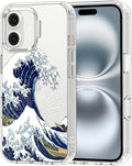 MOSNOVO Case for iPhone 16, [Buffertech 6.6ft Military-Grade Drop Protection] [Anti Peel Off Tech] Clear TPU Bumper Phone Case Cover Design - Great Wave