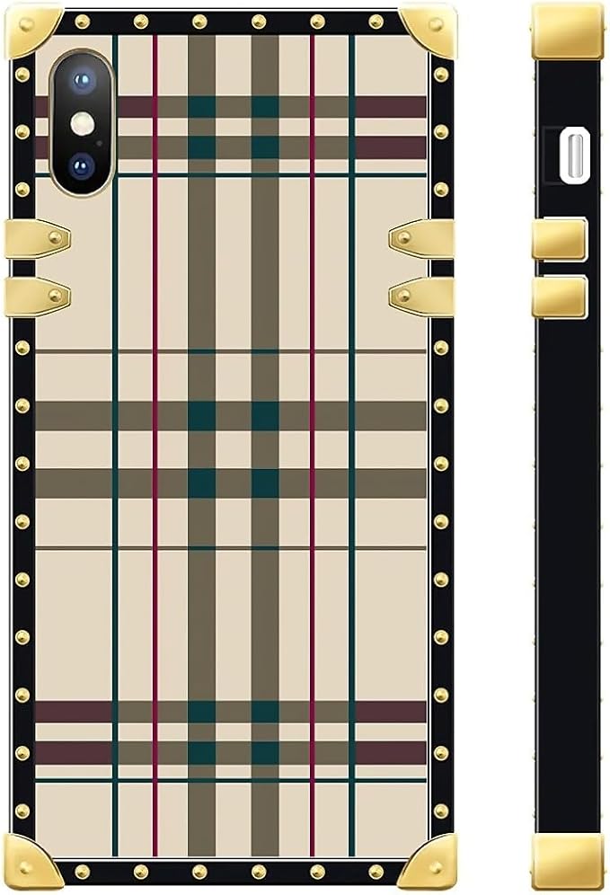 Compatible with iPhone XR Case, Black Red Beige Stripes Luxury Golden Decoration for Girl Women Soft TPU Shockproof Protective Hard PC Back for iPhone XR