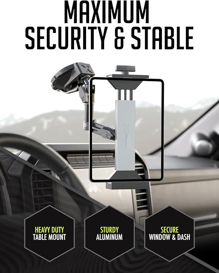 Bracketron HD Tablet Dock PRO Dash and Window Metal Clamp Mount, Universal Tablet Holder for Cars and Trucks, Compatible with Tablets Up to 10 Inches Wide