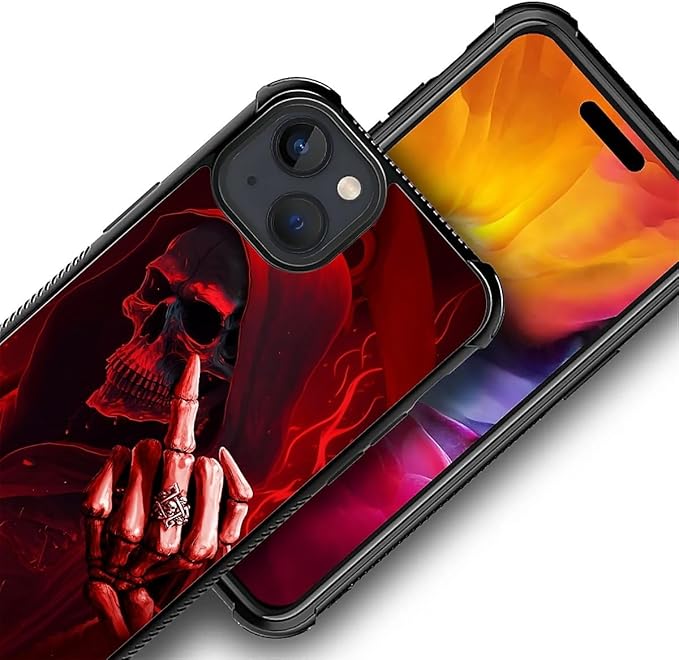 for iPhone 15 Case, Gestures Funny Skull Pattern Graphic Design Girl Boy Soft Silicone Hard Acrylic Shock Protection for iPhone 15