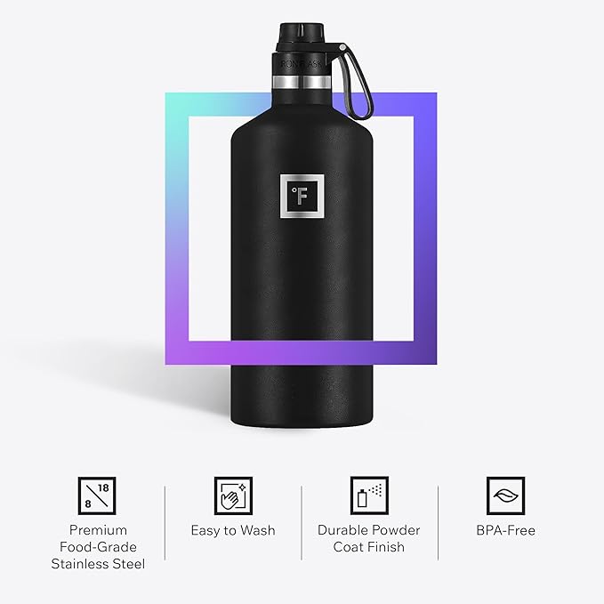 IRON °FLASK Camping & Hiking Hydration Flask with Spout, BPA-Free Insulated Stainless Steel Sports Water Bottle - 64 oz Bubble Gum