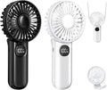 Portable Fan, Handheld Fans 2-Pack, 180° Foldable Hand Held Fan with Lanyard, 5-Speed Small Personal Fan Ultra quite, Electric Travel Fan for Outdoor, Office, for Men Women -Black & White