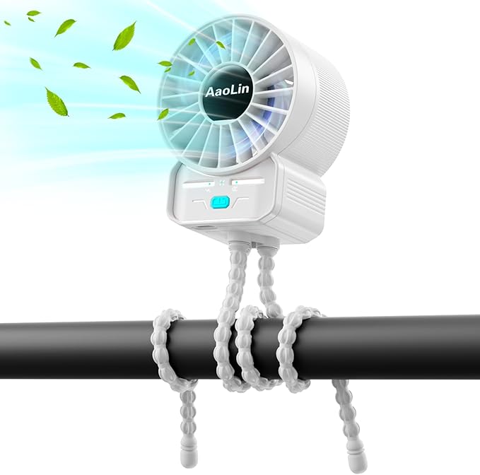 multifunctional USB rechargeable portable stroller small fan 4 speed 6600rpm high speed mini small handheld cooling fan extended flexible tripod for desktop wrap crib bike treadmill car kids gift