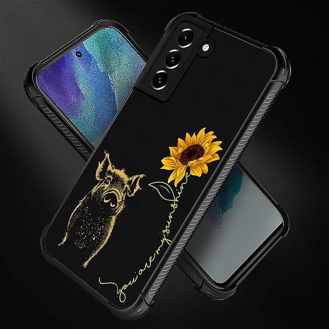 for Samsung Galaxy S21 Case, Pig Sunflower Yellow Sunshine Pattern Graphic Design Girl Boy Soft Silicone Hard Acrylic Shock Protection for Samsung Galaxy S21