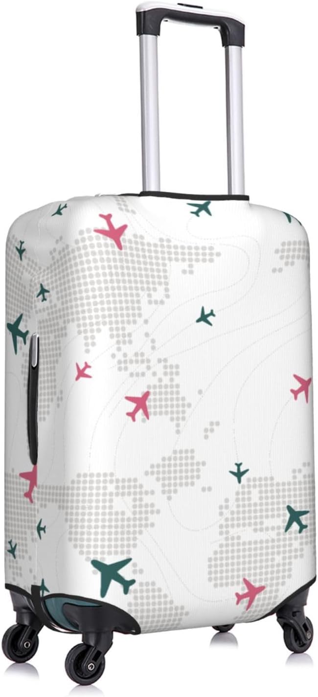 Luggage Cover with World Map and Airplane Print, Elastic Travel Suitcase Protector for Suitcase (Fits 25-28 Inch Luggage)