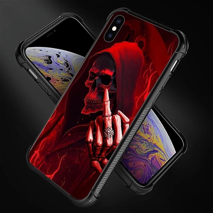 for iPhone X/Xs Case, Gestures Funny Skull Pattern Graphic Design Girl Boy Soft Silicone Hard Acrylic Shock Protection for iPhone X/Xs