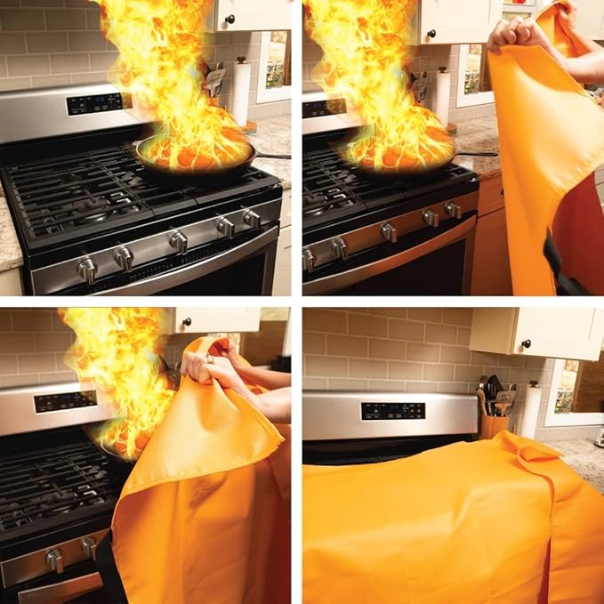 Parcil Safety SB-100 Silicone Coated Emergency Fire Blanket (40 in. x 40 in.) Emergency Kit Fire Extinguisher for Home & Kitchen, Woven Fiberglass Household Essentials, Chemical Free, No Mess