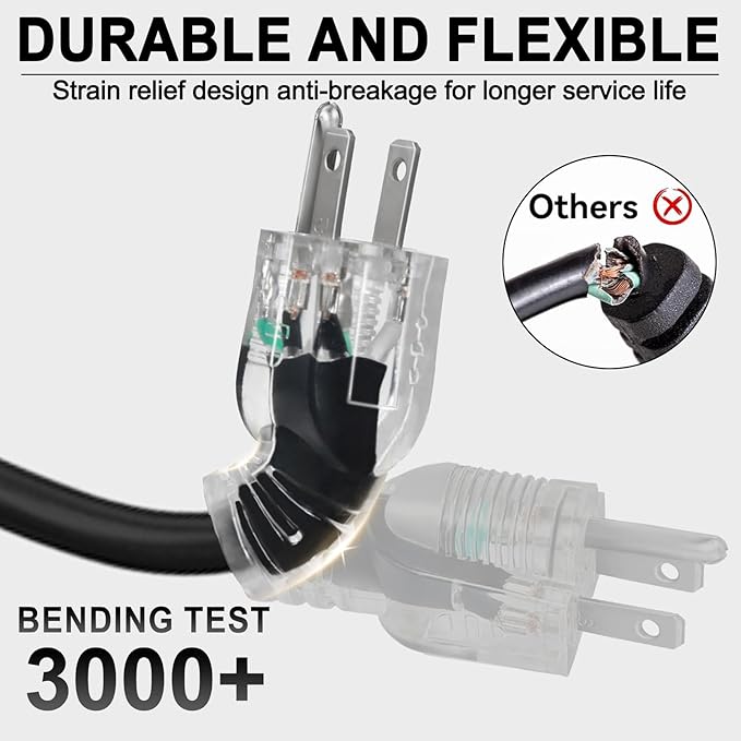 2FT 12/3 Outdoor Extension Cord with Multiple Outlets 12 Gauge 3 Outlet Heavy Duty Power Cord Splitter Flexible 3 Way Power Cable Waterproof with Light Indicator 12AWG 15A 1875W SJTW,ETL Listed