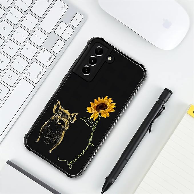 for Samsung Galaxy S21 FE Case, Pig Sunflower Yellow Sunshine Pattern Graphic Design Girl Boy Soft Silicone Hard Acrylic Shock Protection for Samsung Galaxy S21 FE