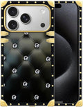 for iPhone 17 Pro Max Case Luxury Golden Decoration for Girl Women Soft TPU Shockproof Protective Hard PC Back for iPhone 17 Pro Max Crazy Pattern Shiny Black Sofa Crystal