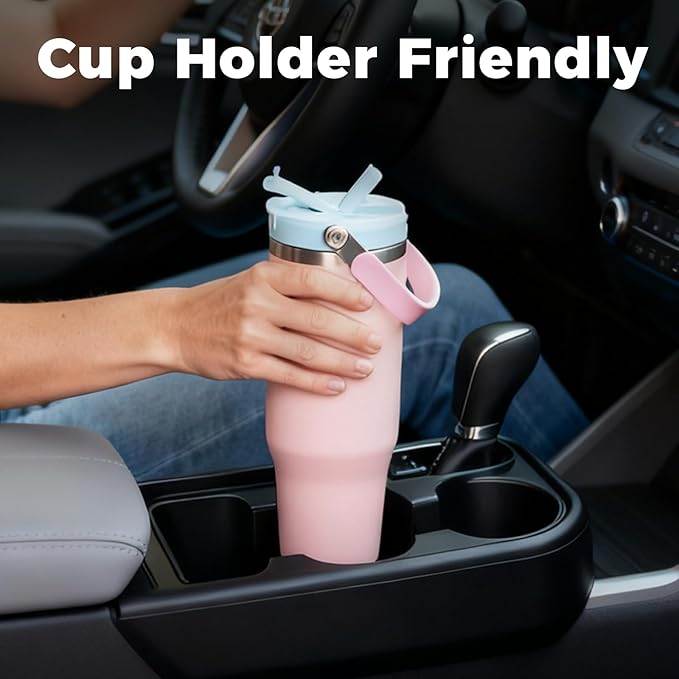 40 oz Insulated Stainless Steel Bottle with 2-in-1 Straw and Spout Lid, Water Bottle with Carry Handle Keep Cold 24H, Leak-Proof, Fits in Car Cup Holder, Travel, and School（Pink）